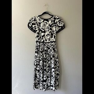 Vintage‎ Lanz Original Dress Black Floral & White Bow Low Back 80's Size 4
